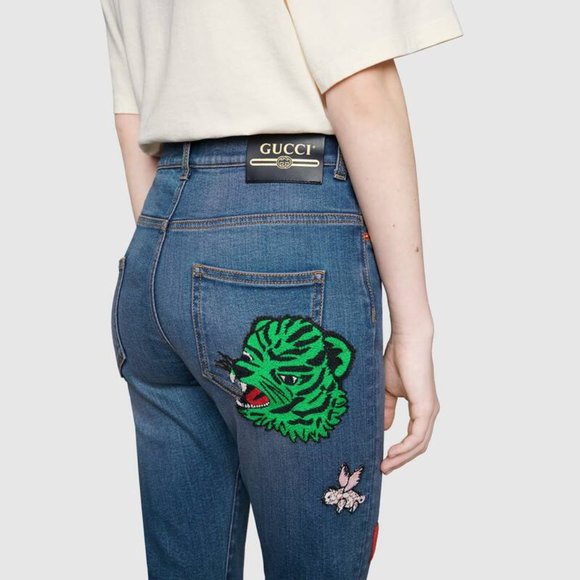 Gucci Denim Skinny Trousers with Patches in Blue NEW W TAGS - Picture 4 of 6